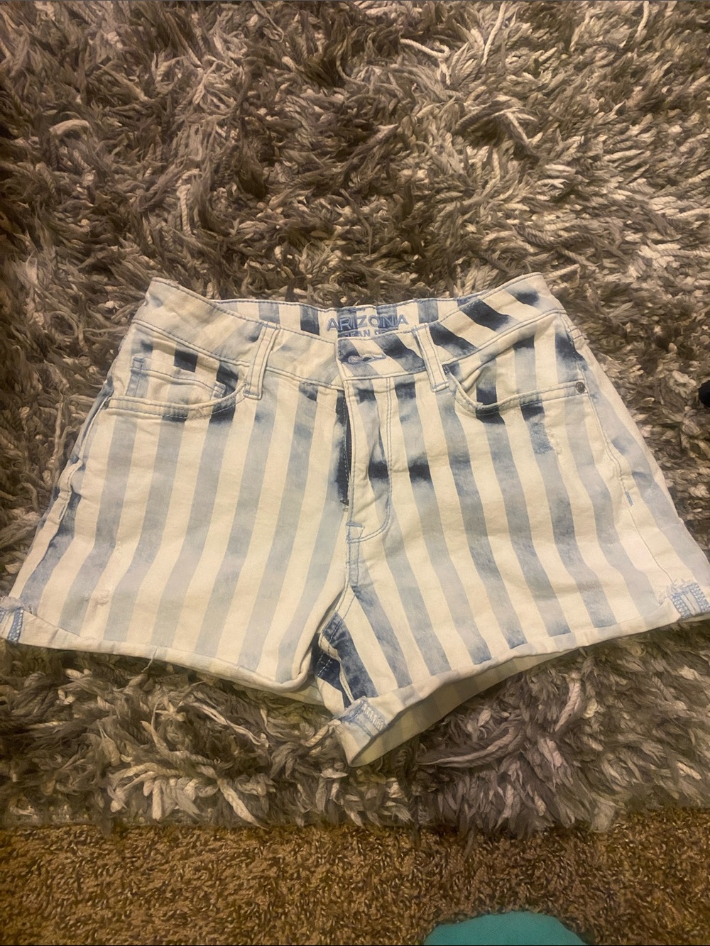 Arizona Jean Company Vertical Blue & White Stripe Denim Shorts